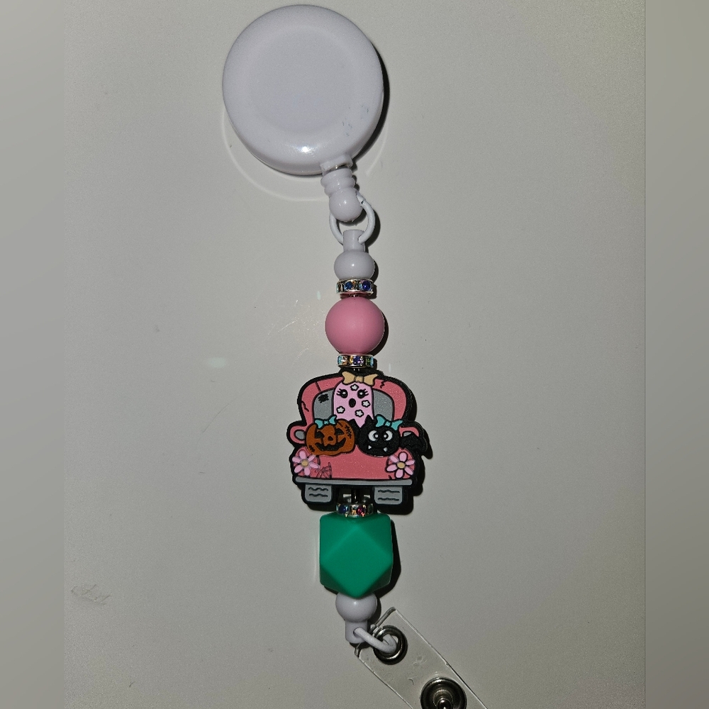 Pink and Green Halloween Themed Badge Reel